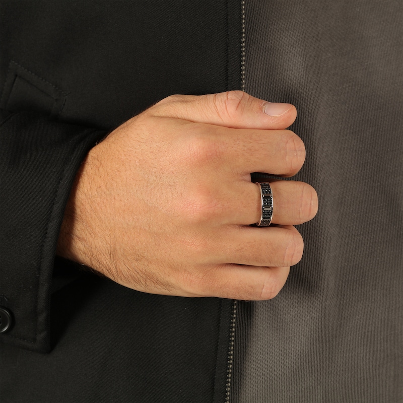 Main Image 6 of Twelve Crowns Men's Natural Black Spinel Segment Ring Sterling Silver with Black Rhodium Plate