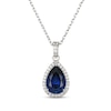 Thumbnail Image 1 of Pear-Shaped Blue Lab-Created Sapphire & White Lab-Created Sapphire Halo Drop Necklace Sterling Silver 18"