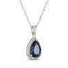 Thumbnail Image 2 of Pear-Shaped Blue Lab-Created Sapphire & White Lab-Created Sapphire Halo Drop Necklace Sterling Silver 18"