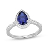 Thumbnail Image 1 of Pear-Shaped Blue Lab-Created Sapphire & White Lab-Created Sapphire Halo Ring Sterling Silver