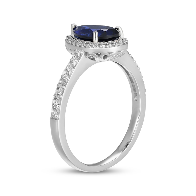 Main Image 2 of Pear-Shaped Blue Lab-Created Sapphire & White Lab-Created Sapphire Halo Ring Sterling Silver
