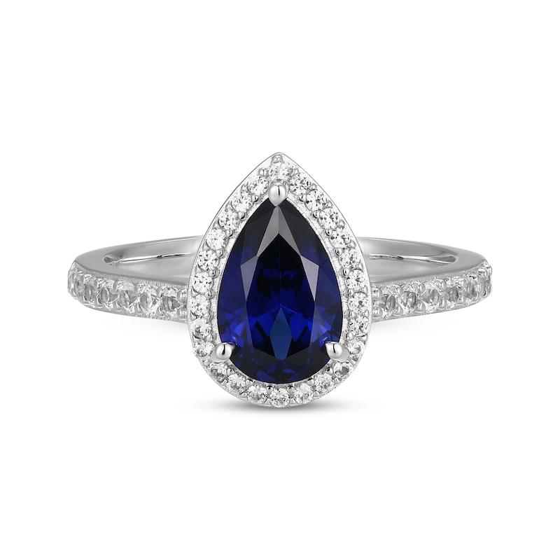 Main Image 3 of Pear-Shaped Blue Lab-Created Sapphire & White Lab-Created Sapphire Halo Ring Sterling Silver