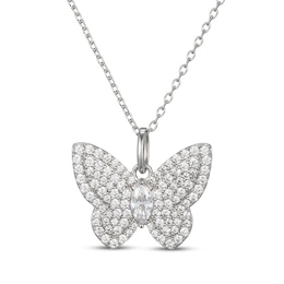 Marquise & Round-Cut White Lab-Created Sapphire Butterfly Necklace Sterling Silver 18"