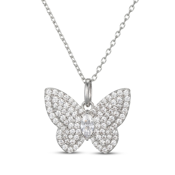 Marquise & Round-Cut White Lab-Created Sapphire Butterfly Necklace Sterling Silver 18"