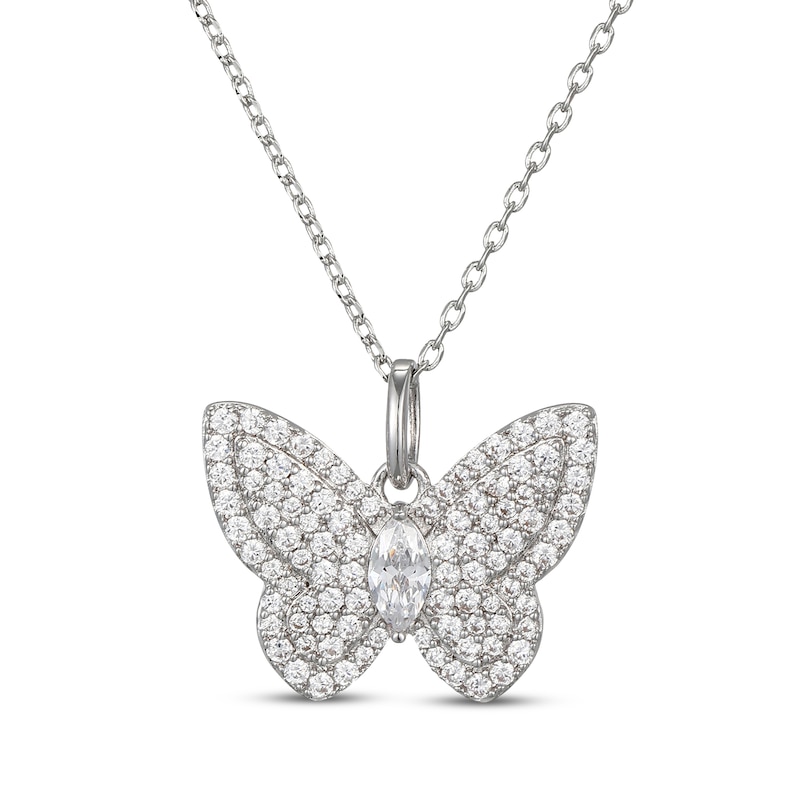 Main Image 1 of Marquise & Round-Cut White Lab-Created Sapphire Butterfly Necklace Sterling Silver 18"
