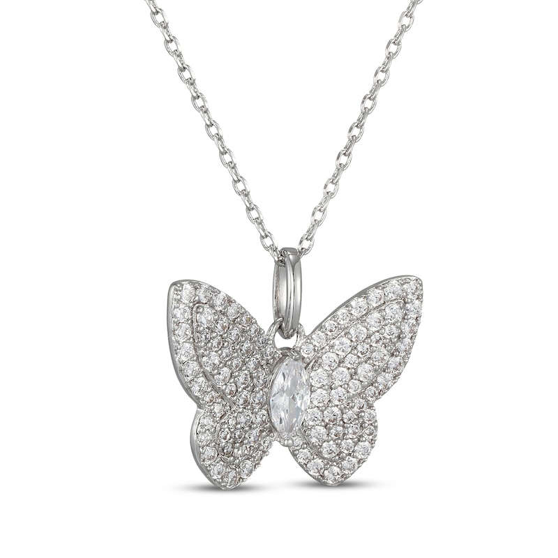 Main Image 2 of Marquise & Round-Cut White Lab-Created Sapphire Butterfly Necklace Sterling Silver 18"