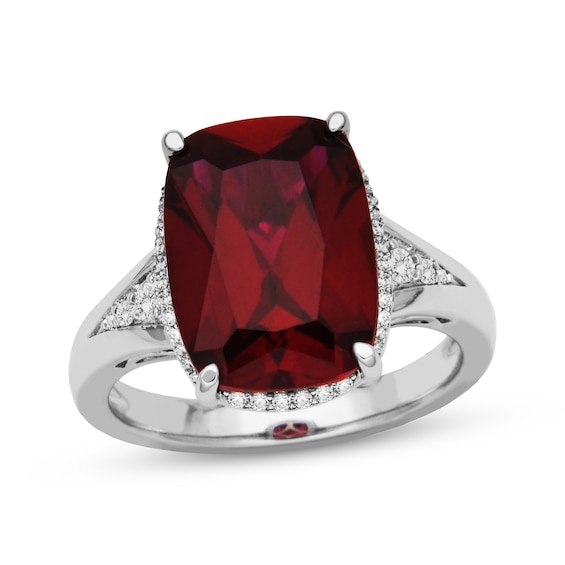 Cushion-Cut Lab-Created Ruby & White Lab-Created Sapphire Curved Halo Ring Sterling Silver