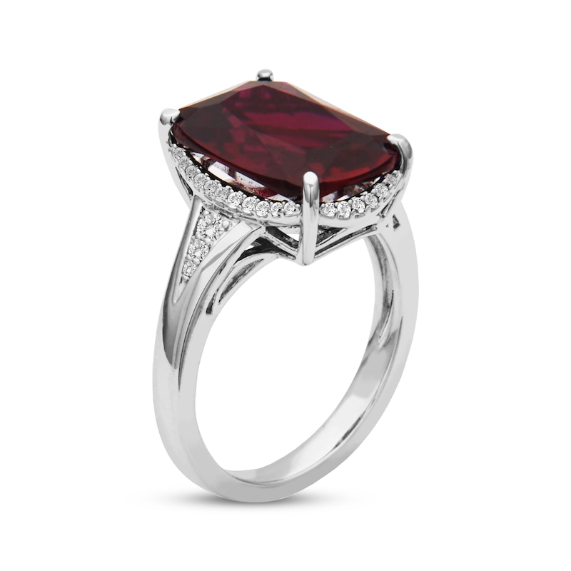 Main Image 2 of Cushion-Cut Lab-Created Ruby & White Lab-Created Sapphire Curved Halo Ring Sterling Silver