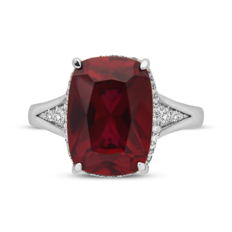 Main Image 3 of Cushion-Cut Lab-Created Ruby & White Lab-Created Sapphire Curved Halo Ring Sterling Silver