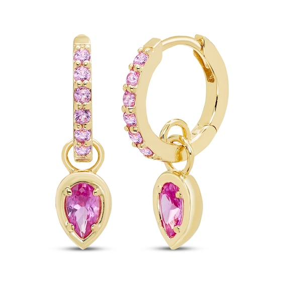 STUDIO BY KAY Pear-Shaped Pink Lab-Created Sapphire Hoop Drop Earrings 24K Yellow Gold Vermeil Sterling Silver