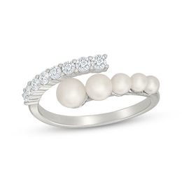 Cultured Pearl & White Lab-Created Sapphire Deconstructed Bypass Ring Sterling Silver