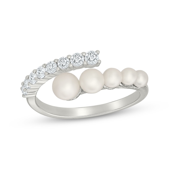 Cultured Pearl & White Lab-Created Sapphire Deconstructed Bypass Ring Sterling Silver