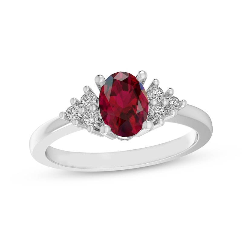 Main Image 1 of Oval-Cut Lab-Created Ruby & White Lab-Created Sapphire Fashion Ring Sterling Silver