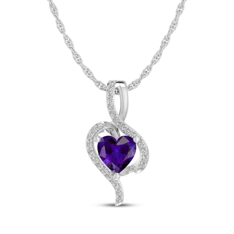 Main Image 1 of Heart-Shaped Amethyst & White Lab-Created Sapphire Necklace Sterling Silver 18"