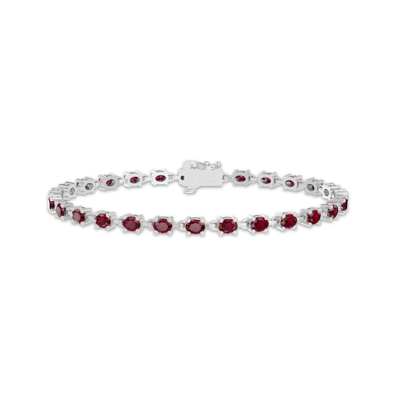 Oval-Cut Lab-Created Ruby Link Bracelet Sterling Silver 7.25"