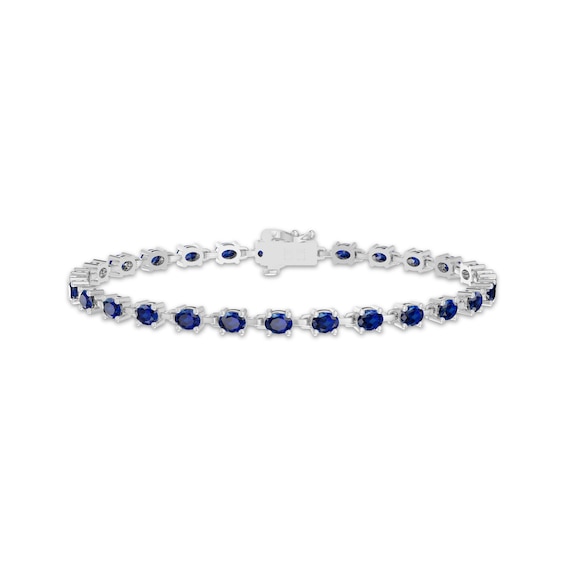 Oval-Cut Blue Lab-Created Sapphire Link Bracelet Sterling Silver 7.25"