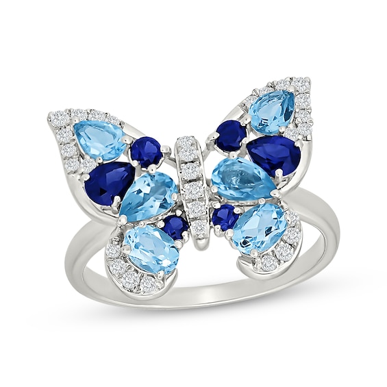 Swiss Blue Topaz and Blue & White Lab-Created Sapphire Butterfly Ring Sterling Silver