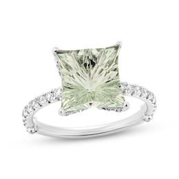Limor Touchstone Square-Cut Green Quartz & Diamond Engagement Ring 5/8 ct tw 14K White Gold