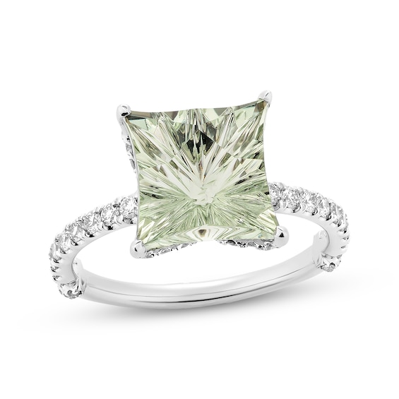 Limor Touchstone Square-Cut Green Quartz & Diamond Engagement Ring 5/8 ct tw 14K White Gold