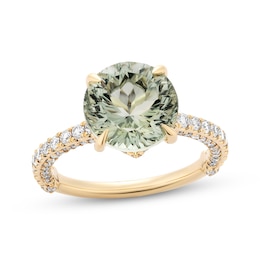 Limor Touchstone Green Quartz & Diamond Engagement Ring 3/4 ct tw 14K Yellow Gold