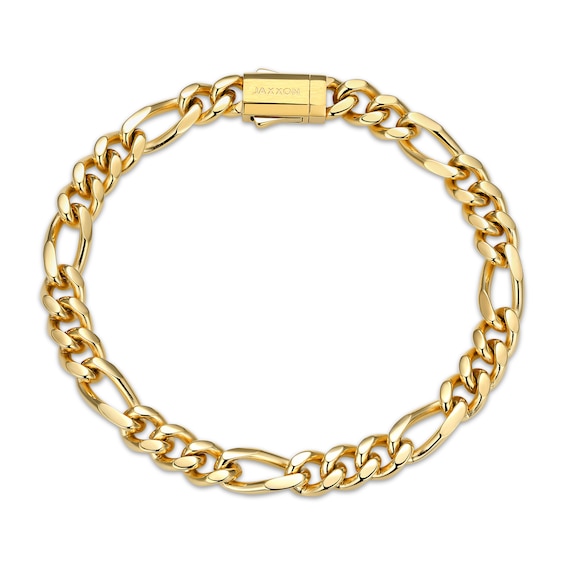 JAXXON Men's Collection 7mm Figaro Chain Bracelet Yellow Ion-Plated Solid Stainless Steel 8"