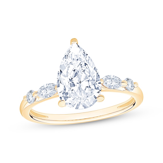 Now + Forever Lab-Grown Diamonds Certified Pear-Shaped Engagement Ring 2-1/4 ct tw 14K Yellow Gold