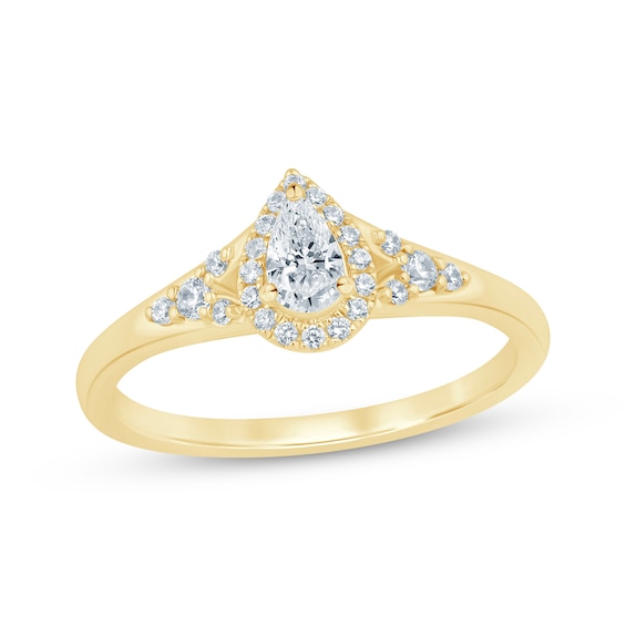 KAY Lab-Grown Diamonds Pear-Shaped Halo Promise Ring 1/3 ct tw 10K Yellow Gold