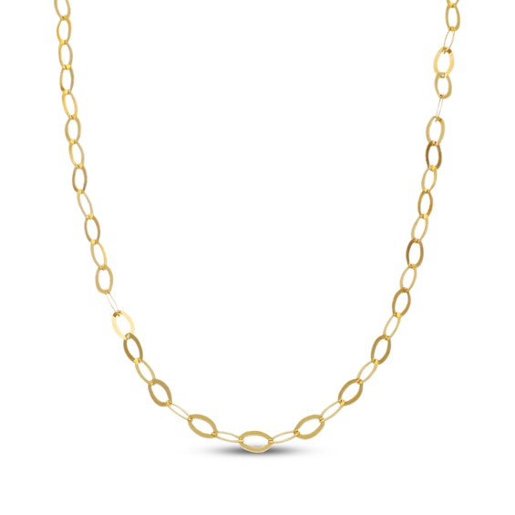 0.69mm Flat Oval Cable Chain Necklace Solid 10K Yellow Gold 18"