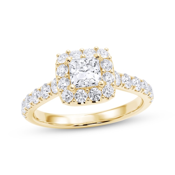 Now + Forever Certified Princess-Cut Diamond Halo Engagement Ring 1-3/8 ct tw 14K Yellow Gold