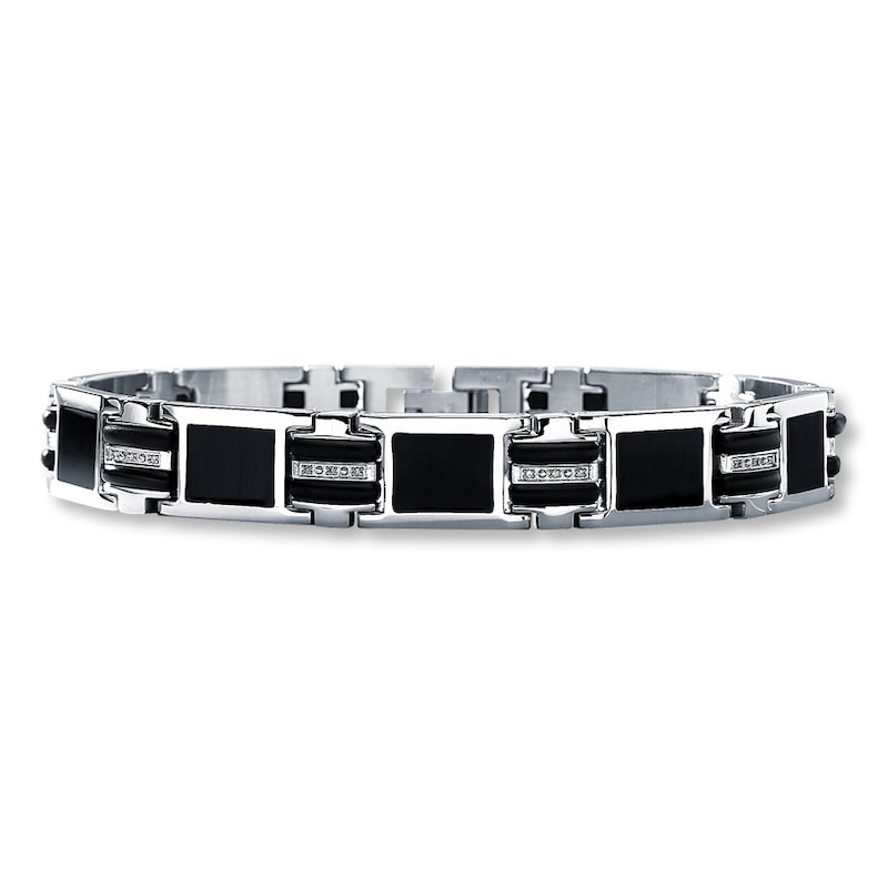 Main Image 1 of Men's Diamond Bracelet 1/10 ct tw Round-cut Stainless Steel 9&quot;