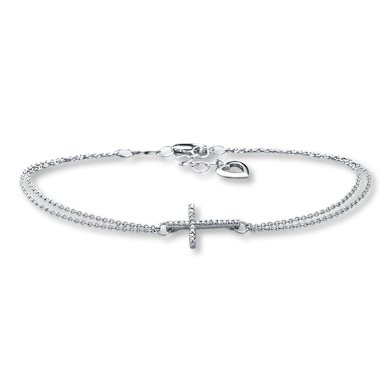 Sideways Cross Bracelet 1/20 ct tw Diamonds Sterling Silver