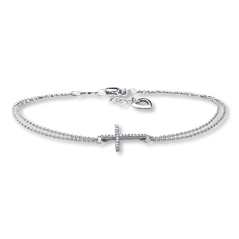 Main Image 1 of Sideways Cross Bracelet 1/20 ct tw Diamonds Sterling Silver