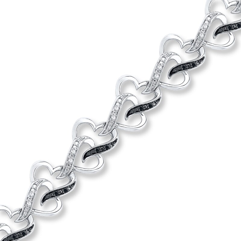 Main Image 1 of Diamond Heart Bracelet 1/4 ct tw Black/White Sterling Silver
