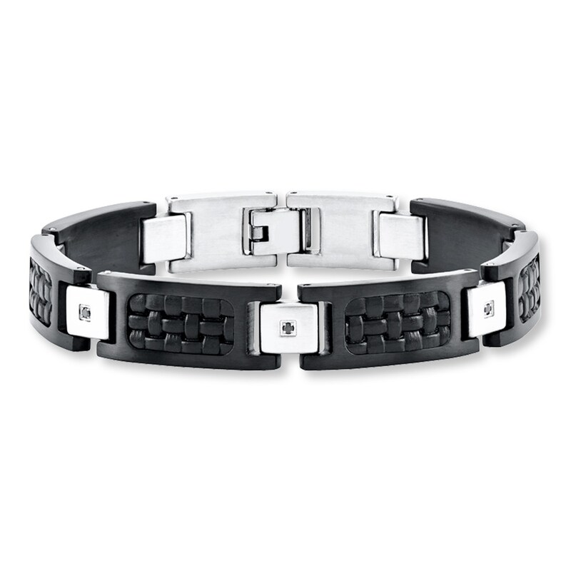 Main Image 1 of Men's Bracelet 1/10 ct tw Diamonds Sterling Silver/Leather