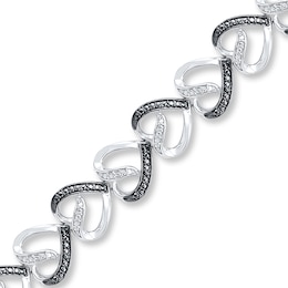 Heart Bracelet Black/White Diamonds Sterling Silver