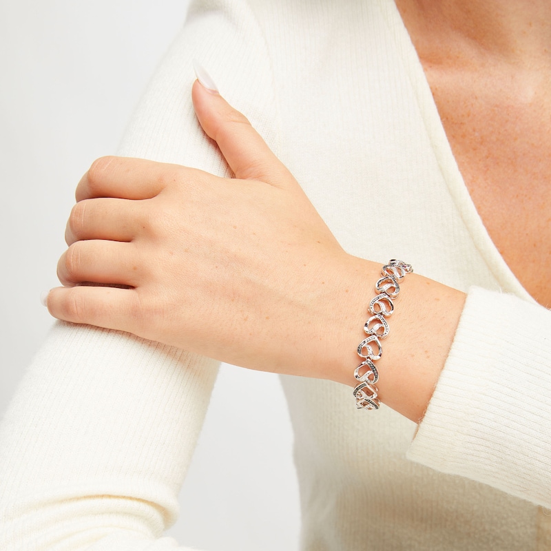 Main Image 2 of Heart Bracelet Black/White Diamonds Sterling Silver