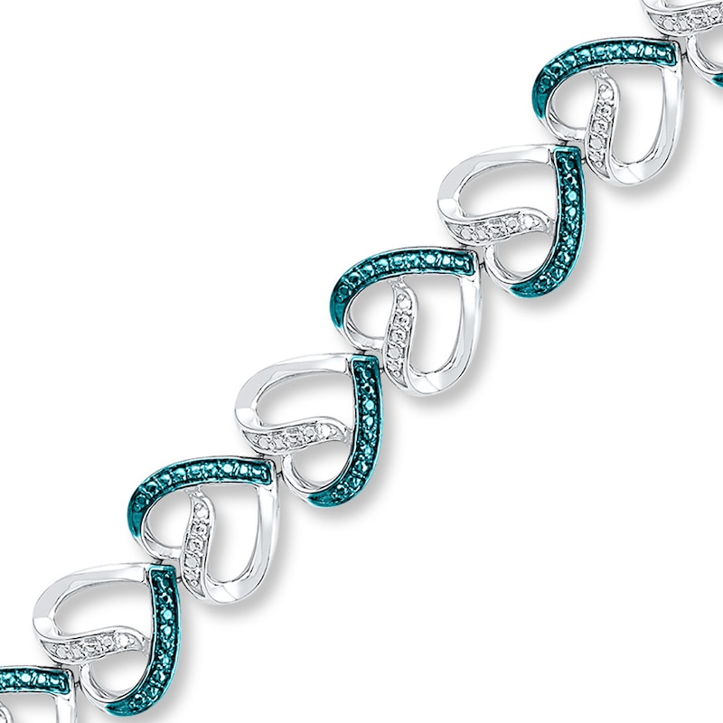 Main Image 1 of Heart Bracelet Blue/White Diamonds Sterling Silver