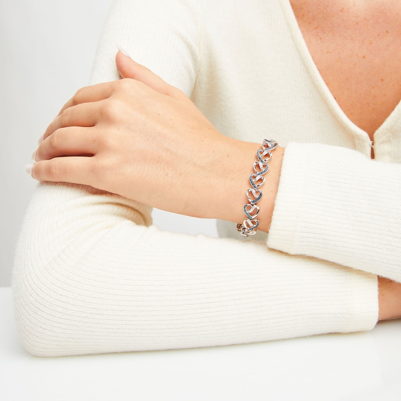 Main Image 2 of Heart Bracelet Blue/White Diamonds Sterling Silver