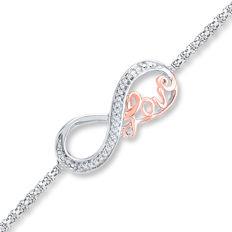 Infinity Love Bracelet 1/20 ct tw Diamonds Sterling Silver & 10K Rose Gold