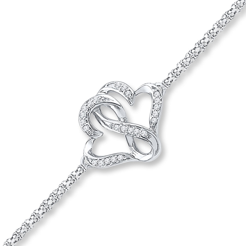Main Image 1 of Heart Infinity Bracelet 1/10 ct tw Diamonds Sterling Silver