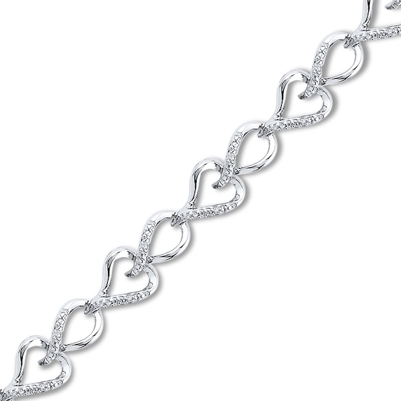 Diamond Heart Bracelet 1/10 ct tw Round-cut Sterling Silver