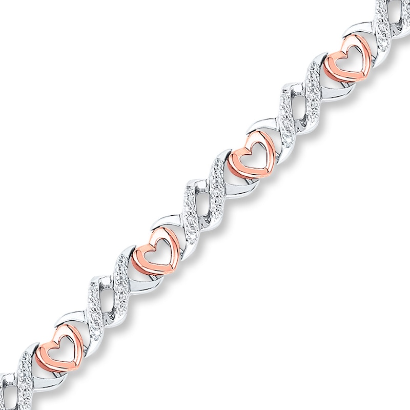 Main Image 1 of Heart Bracelet 1/15 ct tw Diamonds Sterling Silver & 10K Rose Gold