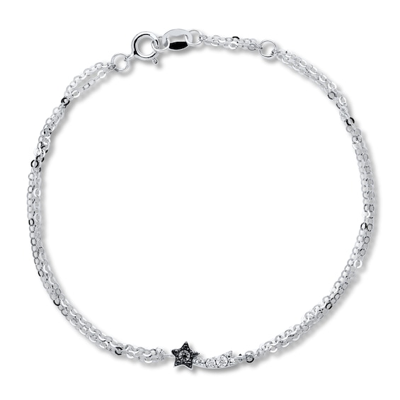 Young Teen Star Bracelet Black/White Diamonds Sterling Silver