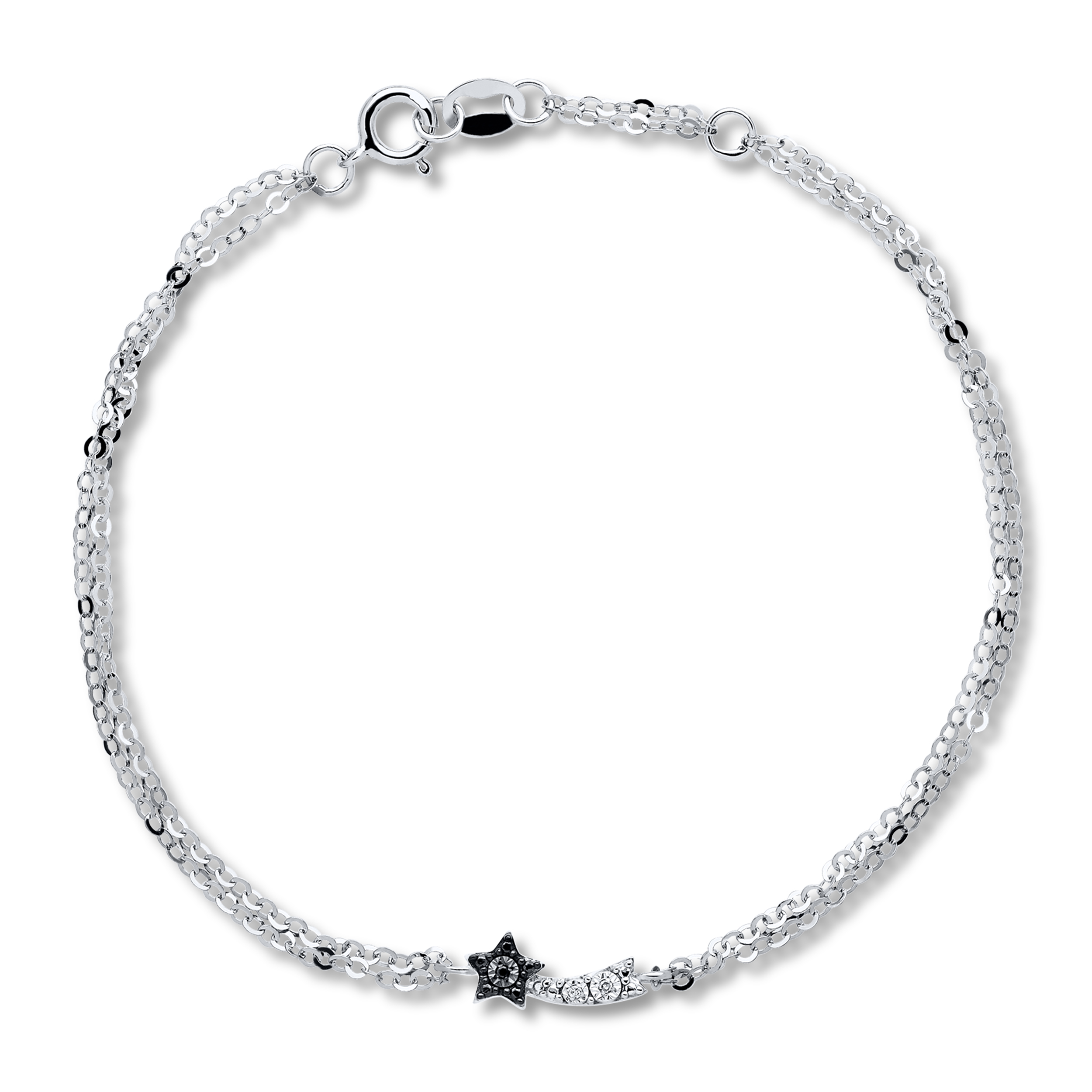 Main Image 1 of Young Teen Star Bracelet Black/White Diamonds Sterling Silver