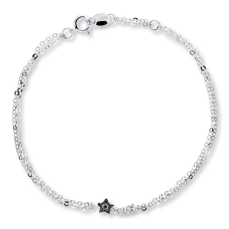 Young Teen Star Bracelet Black/White Diamonds Sterling Silver