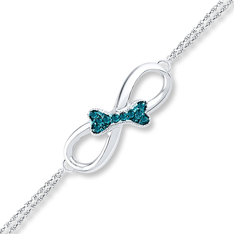 Main Image 1 of Dog Bone Bracelet 1/20 ct tw Blue Diamonds Sterling Silver