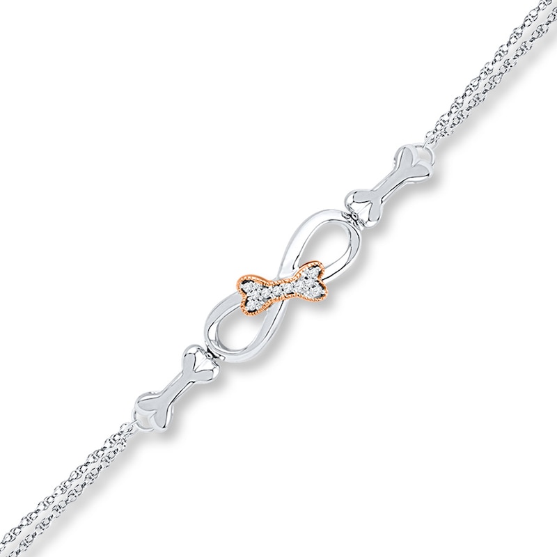 Main Image 1 of Dog Bone Bracelet 1/20 ct tw Diamonds Sterling Silver & 10K Rose Gold