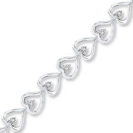 Diamond Heart Bracelet 1/10 ct tw Round-cut Sterling Silver