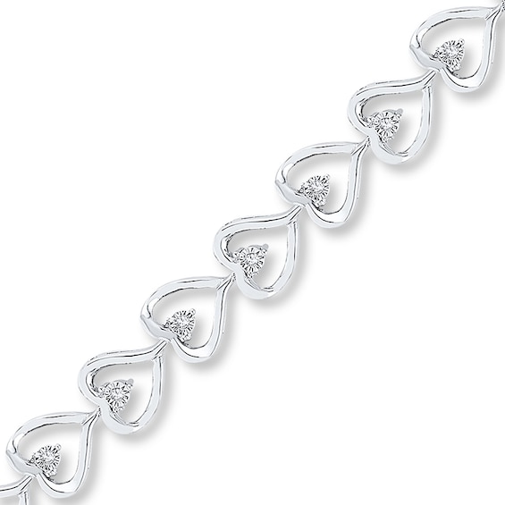 Diamond Heart Bracelet 1/10 ct tw Round-cut Sterling Silver