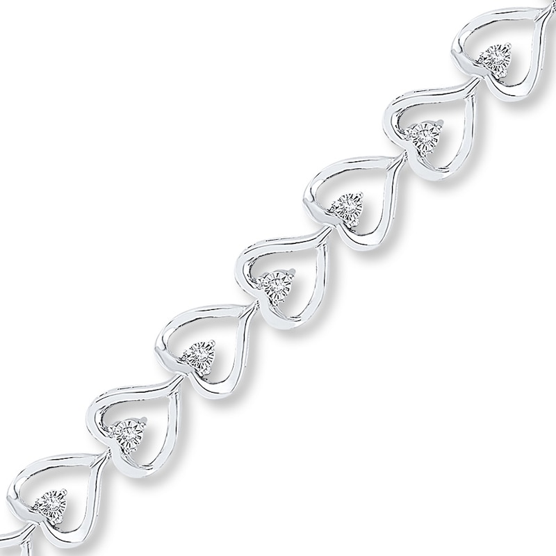 Main Image 1 of Diamond Heart Bracelet 1/10 ct tw Round-cut Sterling Silver